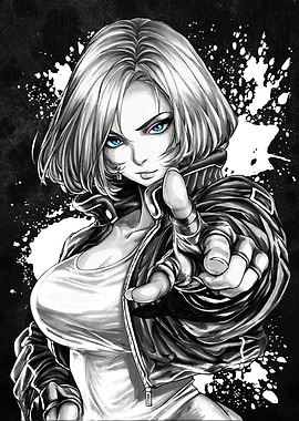 Fighter Girl Blue Eyes - Black and White