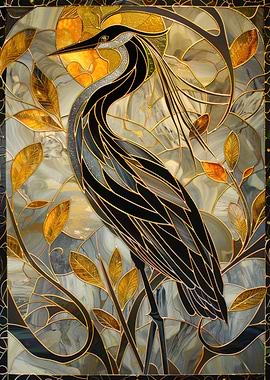 Kintsugi Heron Stained Glass