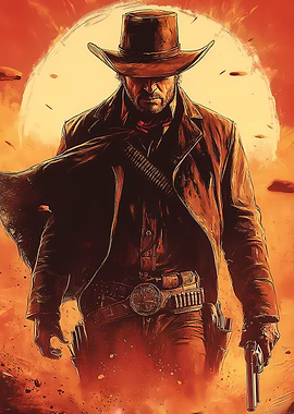 Lone Cowboy in the Sunset