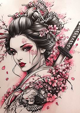 Geisha with Cherry Blossoms