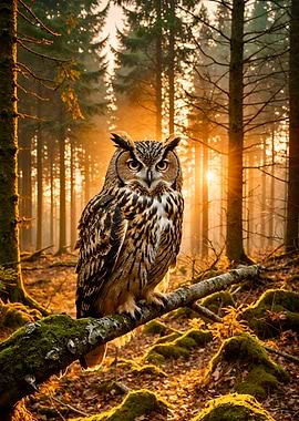 Owl in Golden Forest