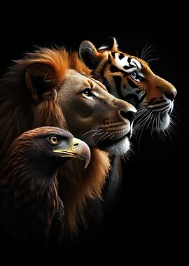 Lion Tiger Eagle, Wild Life portrait