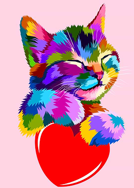 Rainbow Cat with Heart