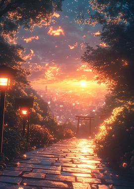 Japan Sunset to City torii