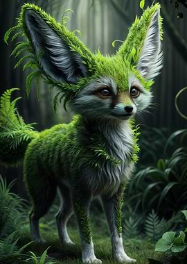 Fennec Fox with Green Foliage Fur