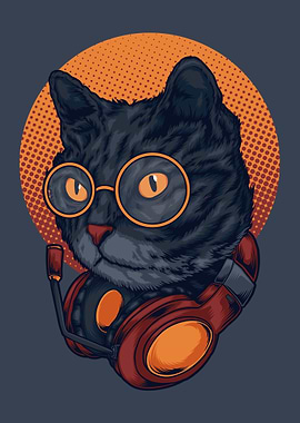 Gamer Cat with Headphones