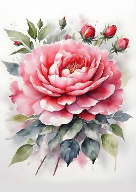 Watercolor Pink Peony
