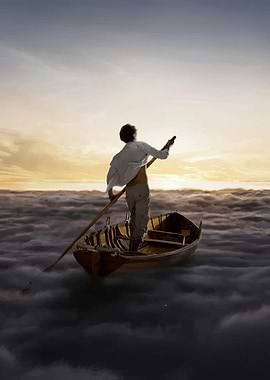 Man Rowing Through Clouds