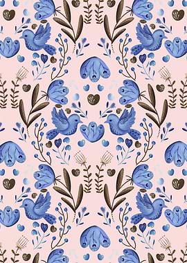 Woodland Bluebird Folk Art Florals