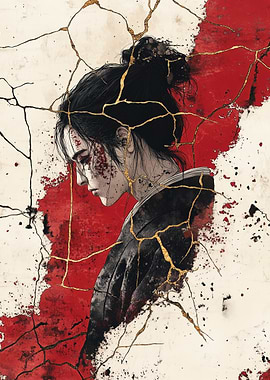 Samurai in Kintsugi Style Japan Art
