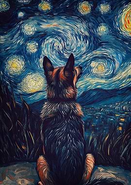 Dog Under Starry Night