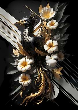 Black Phoenix with Flowers