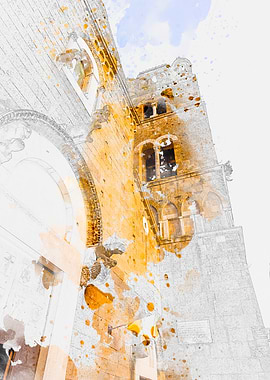Old Church Tower Watercolor Caserta vecchia