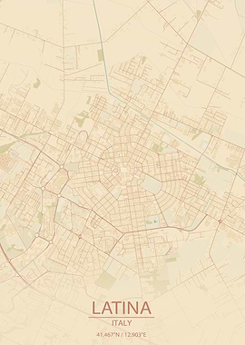 Latina Italy Vintage Style City Map
