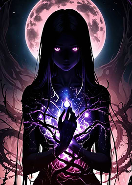 Dark Anime Girl with Glowing Energy