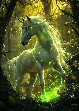 Glowing Unicorn in Forest