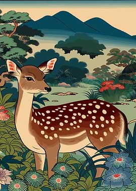 Japanese Ukiyo-E Spotted Deer Doe