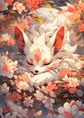 Sleeping Fox in Cherry Blossoms