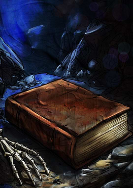 Ancient Book and Skeleton Hand