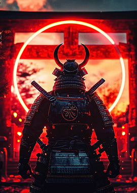 Samurai in Red Glow