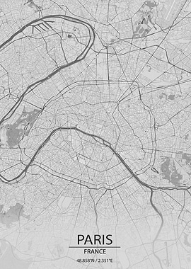 Paris France Light Grey City Map