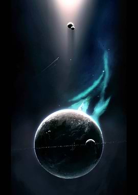 Space Planet with Blue Nebula