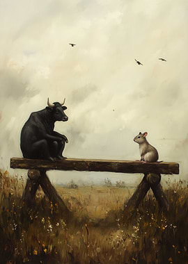 Bull and Mouse on Bench