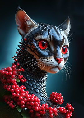 Black Cat with Red Eyes