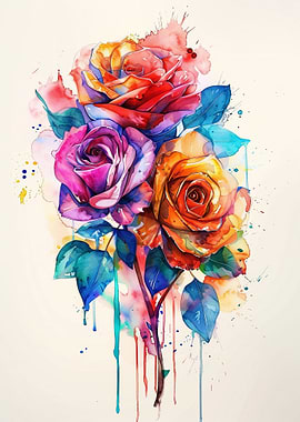 Watercolor Roses Bouquet