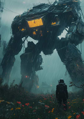 Giant Mech in Rain