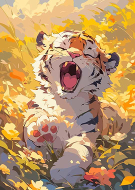 yawniong cute tiger cub