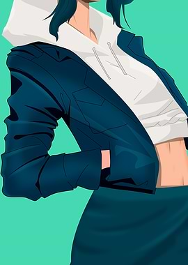 Woman in Blue Jacket and White Hoodie