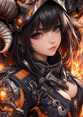 Fiery Anime Girl Warrior