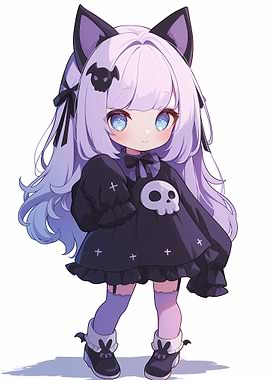 Cute Anime Girl with Cat Ears