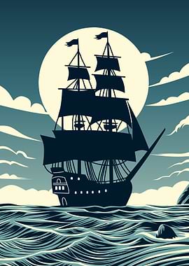 Silhouette Ship at Sea