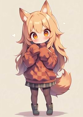 Cute Fox Girl Anime Illustration