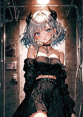 Cute Anime Girl with Horns