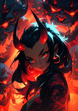 Demon Girl with Red Horns