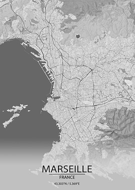 Marseille France Light Grey City Map