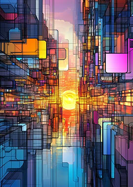 Abstract Cityscape Sunset