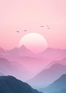 Pink Sunset Mountains