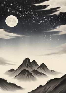 Moonlit Mountain Landscape
