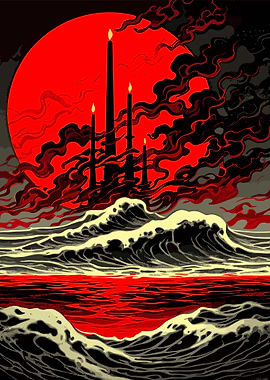 Red Moon and Burning Candles