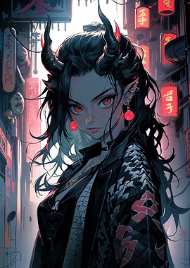 Demon Girl in Urban Setting