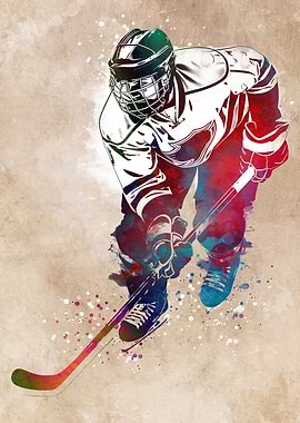 Hockey Player Watercolor Art