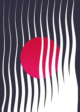 Abstract Red Circle and Wave Lines