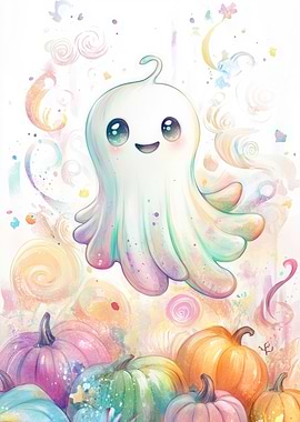 Cute Ghost with Pumpkins