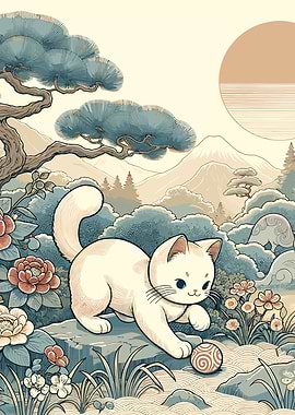 Japanese Zen Garden Cat