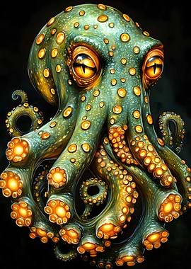 Green Octopus with Golden Spots