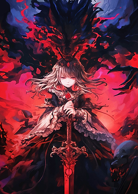 Anime Girl with Sword and Dragon